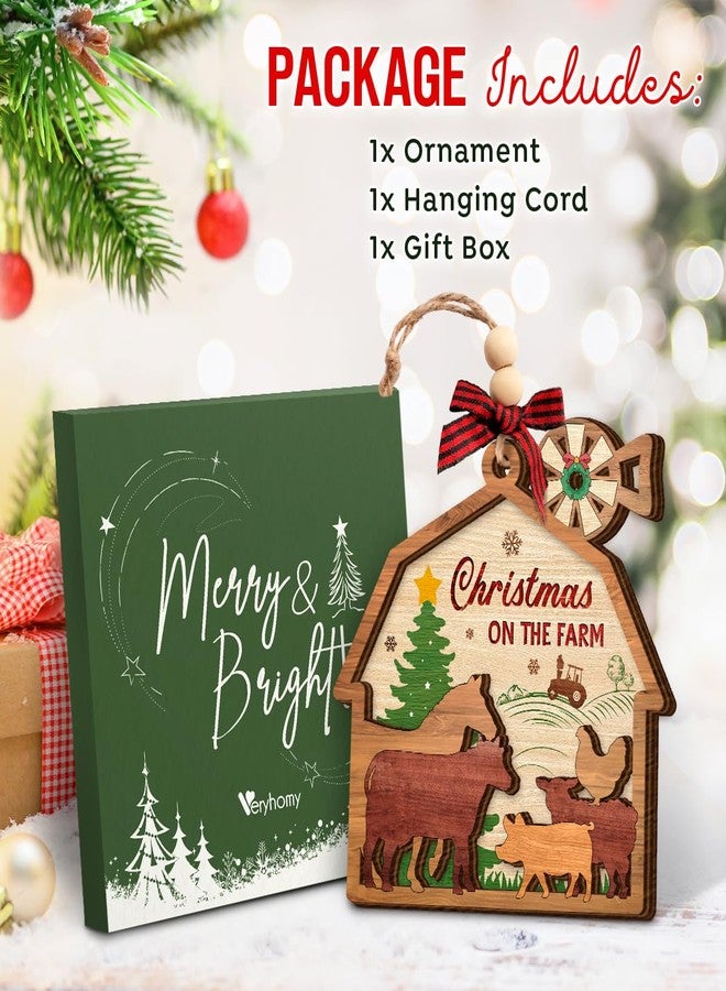 Veryhomy Farmhouse Christmas Ornaments 2025 - Wooden Rustic Farm Animal Ornaments for Christmas Tree Hanging Decor - Barn Farm Gifts for Women, Men, Farmer Gifts for Animal Lovers, Family, Friends - Image 5
